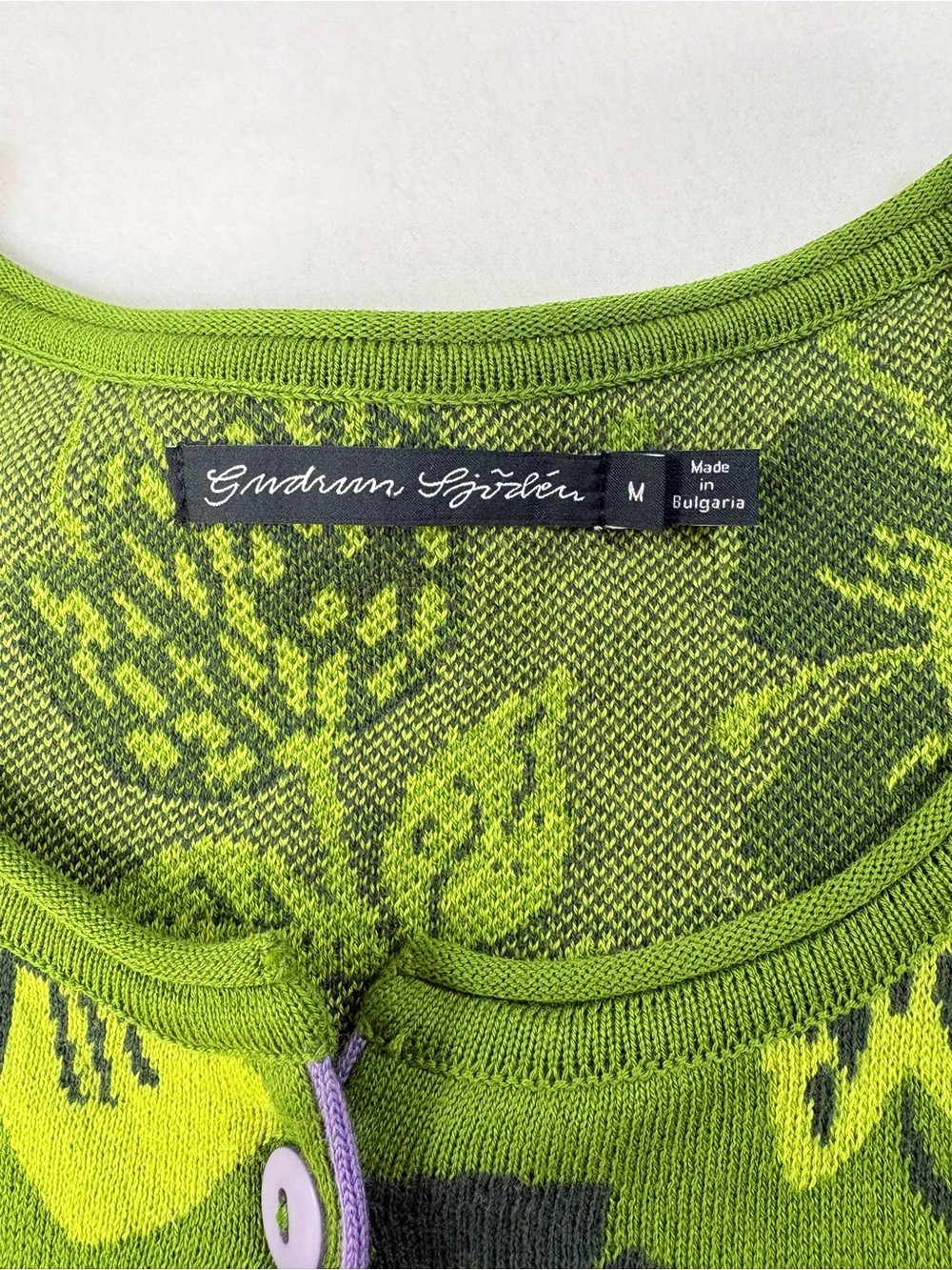 Gudrun Sjoden Green Floral Cardigan Scandinavian Folk Cotton Sweater Size Medium - Picture 3 of 8